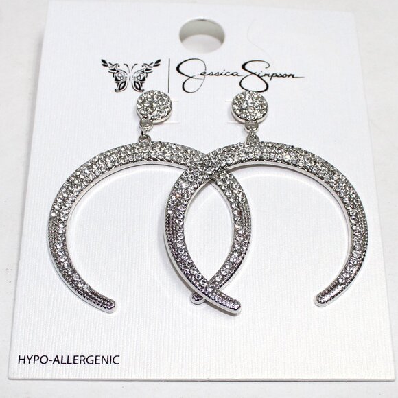 Jessica Simpson Push Back Silver Tone Clear Stone Dangle Pierced Earrings - Picture 3 of 12